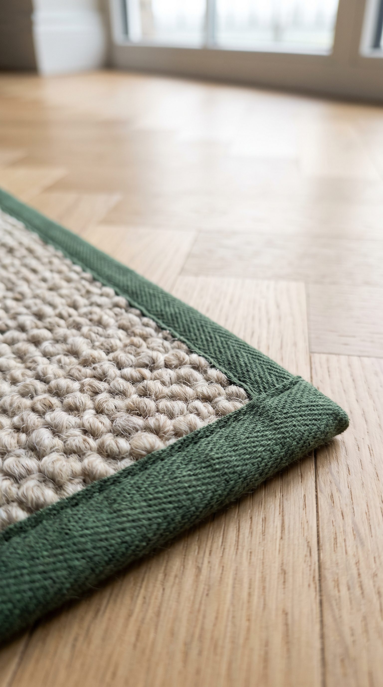 Herringbone tape edge on a wool rug